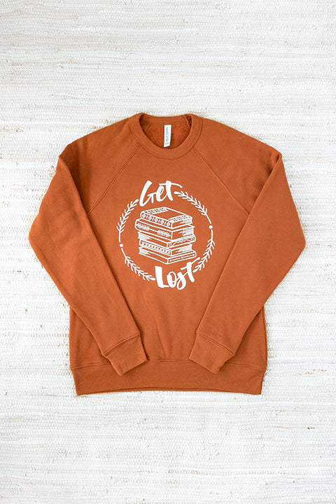 get lost book lovers sweatshirt in autumn orange