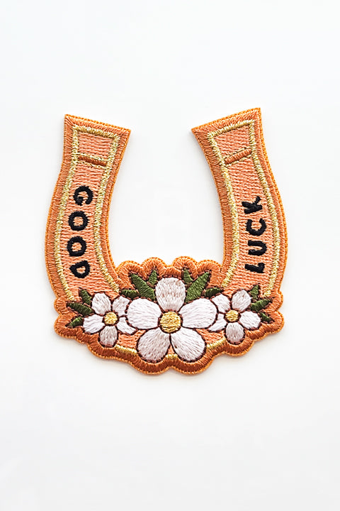 good luck horseshoe embroidered patch detail