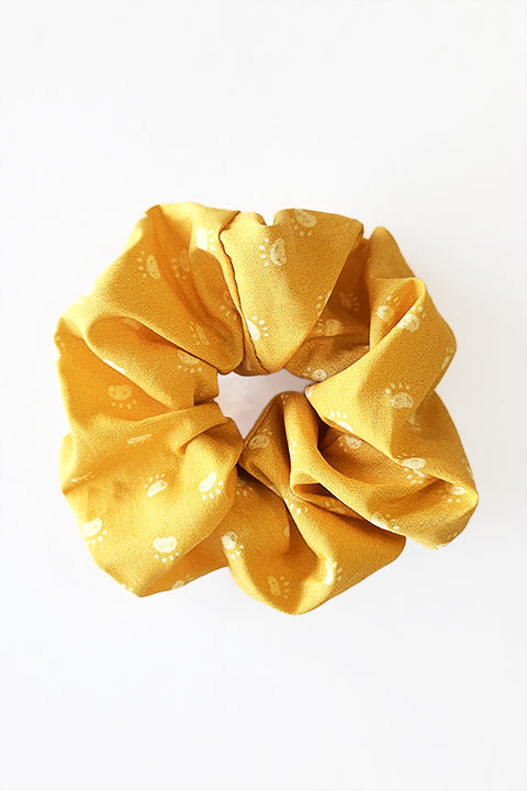 paw print yellow gold upcycled scrap scrunchie