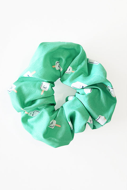 jade green popsicles summer print upcycled scrap scrunchie