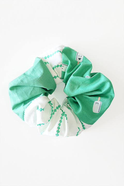 patchwork scrap scrunchie in jade green popsicles and stripes