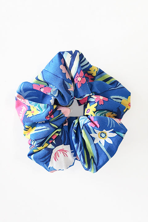 upcycled scrap scrunchie in tropical floral print