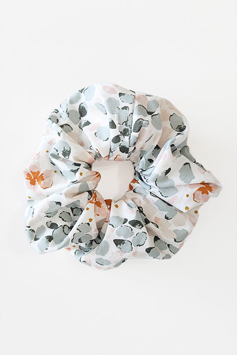watercolor pastel floral dots upcycled scrap scrunchie