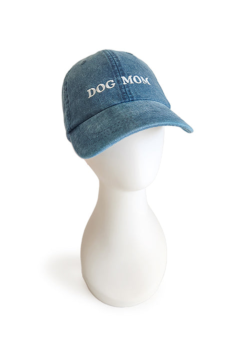 embroidered dog mom baseball cap in blue denim