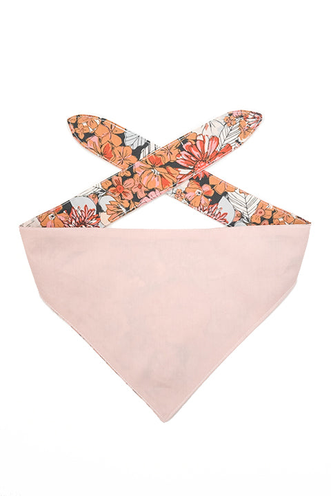 100% premium cotton reversible 2 in 1 pet bandana made in a blush pink solid fabric for the reverse and the rustic blooms floral print for the front