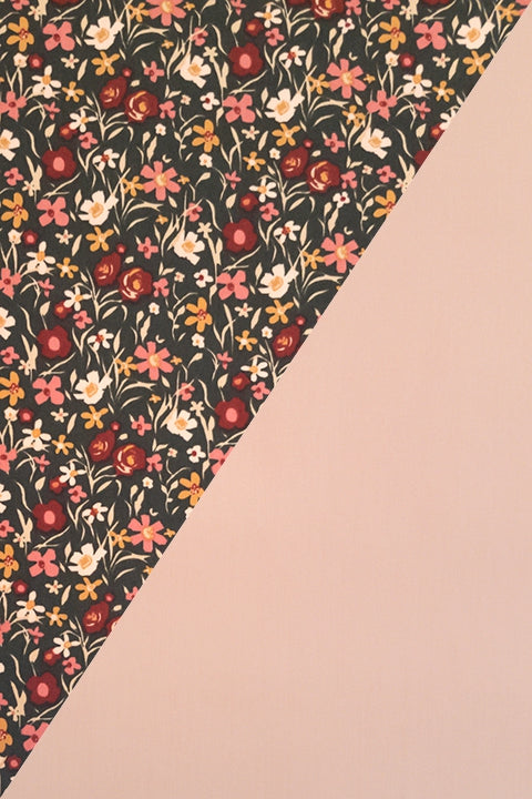 fabric swatch options showing a combo of the mini floral print and the blush pink solid fabric