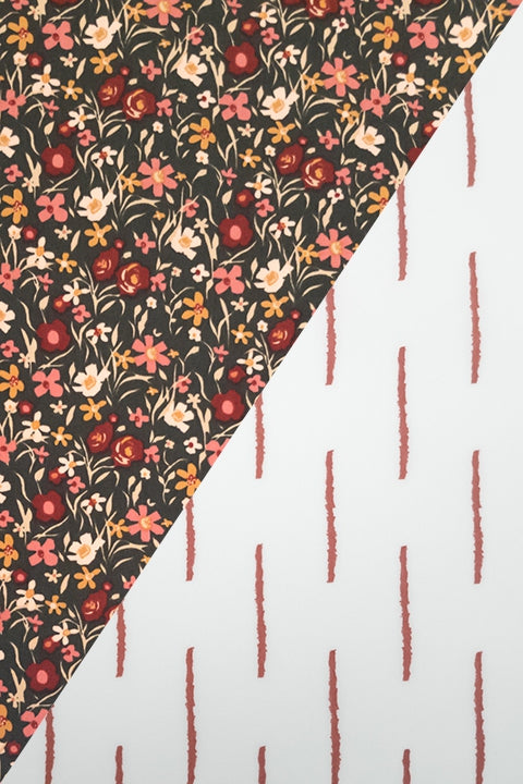 fabric swatch options showing a combo of the mini floral print and the boho stripe print fabric